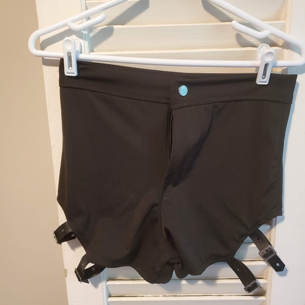 Black short shorts with black straps